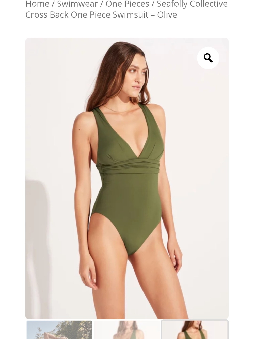 Seafolly Olive One-Piece Swimsuit with V-Neck US Size 8 New With Tags